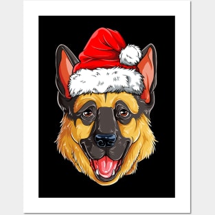 German Shepherd Santa Claus Hat Christmas Posters and Art